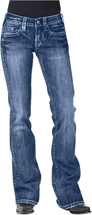 Riding Jeans Women's Retro Low Rise Boot Cut Jean 70s Vintage Bell Bottom Flared rooftop fervor buckle topographically Denim Pants Trendy Stretch Wide Leg 