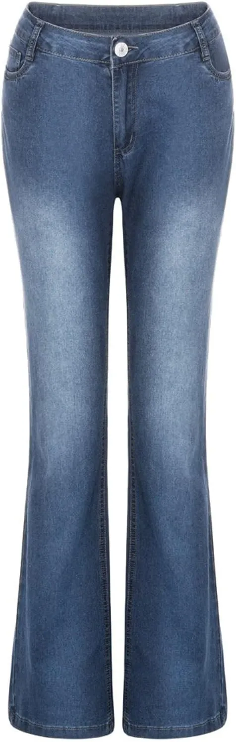 Riding Jeans Women's Retro Low Rise Boot Cut Jean 70s Vintage Bell Bottom Flared rooftop fervor buckle topographically Denim Pants Trendy Stretch Wide Leg 
