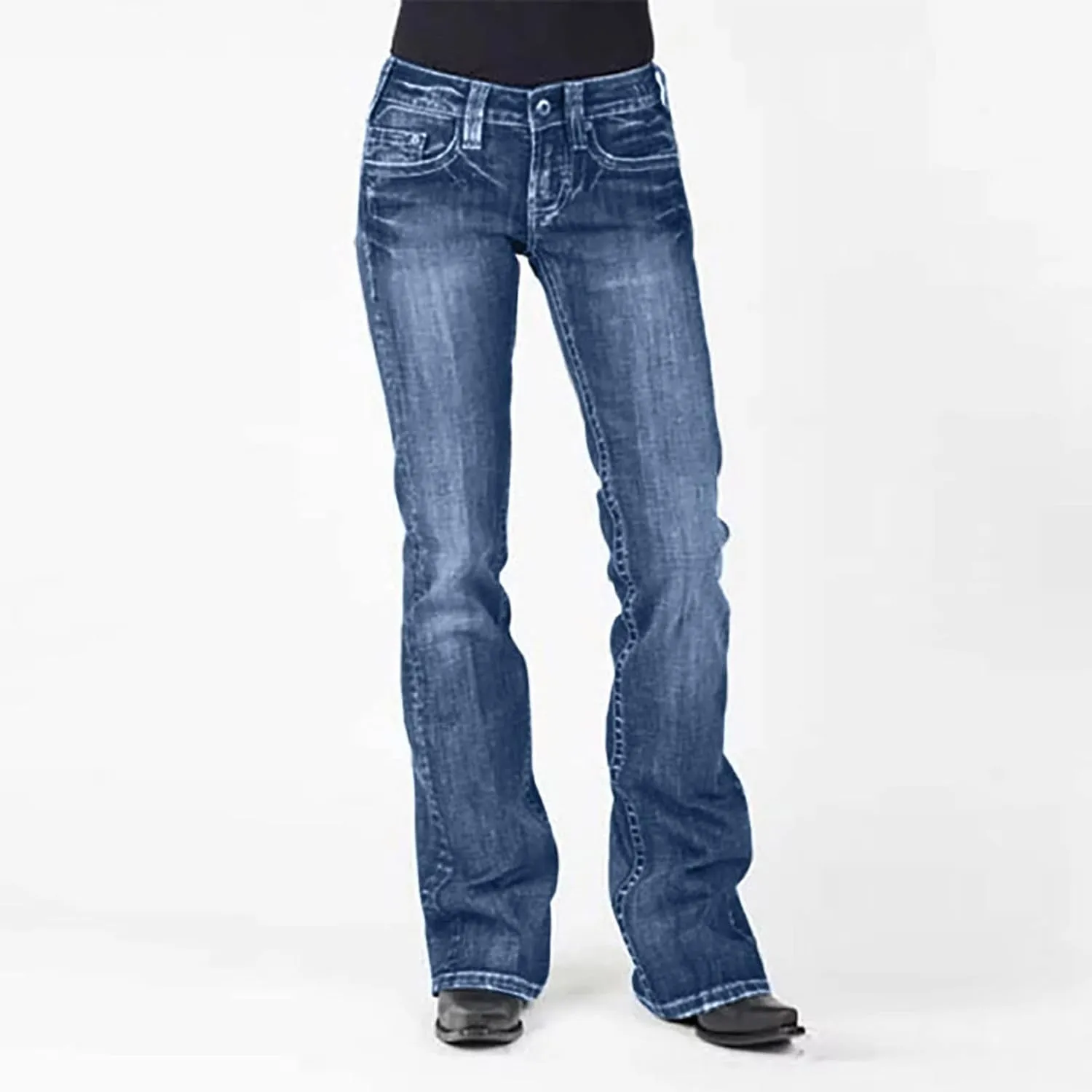Riding Jeans Women's Retro Low Rise Boot Cut Jean 70s Vintage Bell Bottom Flared rooftop fervor buckle topographically Denim Pants Trendy Stretch Wide Leg 