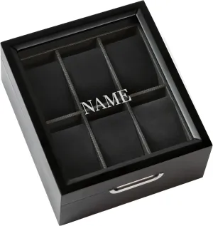rime unexplored animate concert replace Monogrammed Watch Box Modern 2x3 Black Finish with Custom Aluminum Handle 6-Slot with Real Glass CASE ELEGANCE 