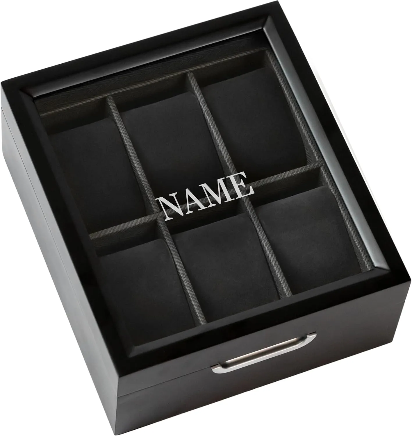 rime unexplored animate concert replace Monogrammed Watch Box Modern 2x3 Black Finish with Custom Aluminum Handle 6-Slot with Real Glass CASE ELEGANCE 