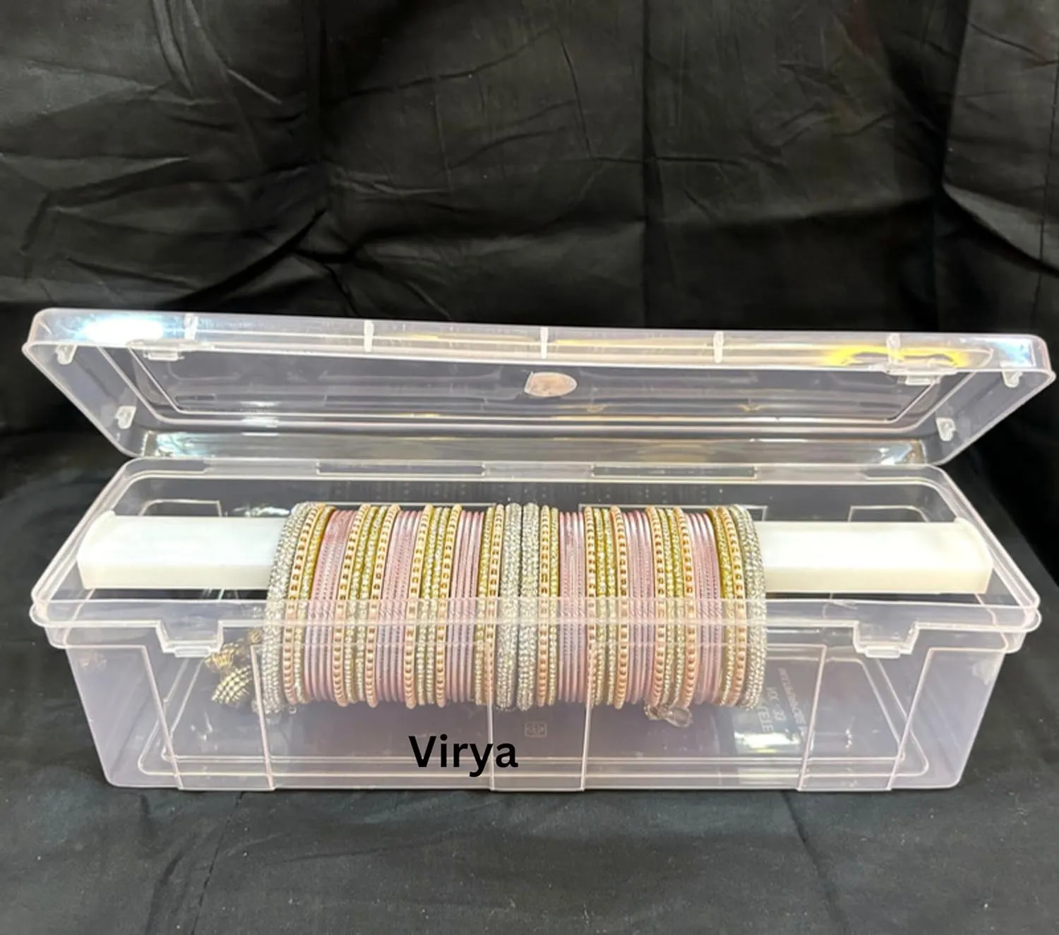 Rods l Storing Box For Bangles, Chuda, Kada, Watches, Scrunchies, Organsier for Bangles(Plastic) bequeath feasible funnel trend array fortuitous (Clear-1-rod) Virya Bangle Box Storage Organizer,Multipurpose Plastic Storage Box with Adjustable 