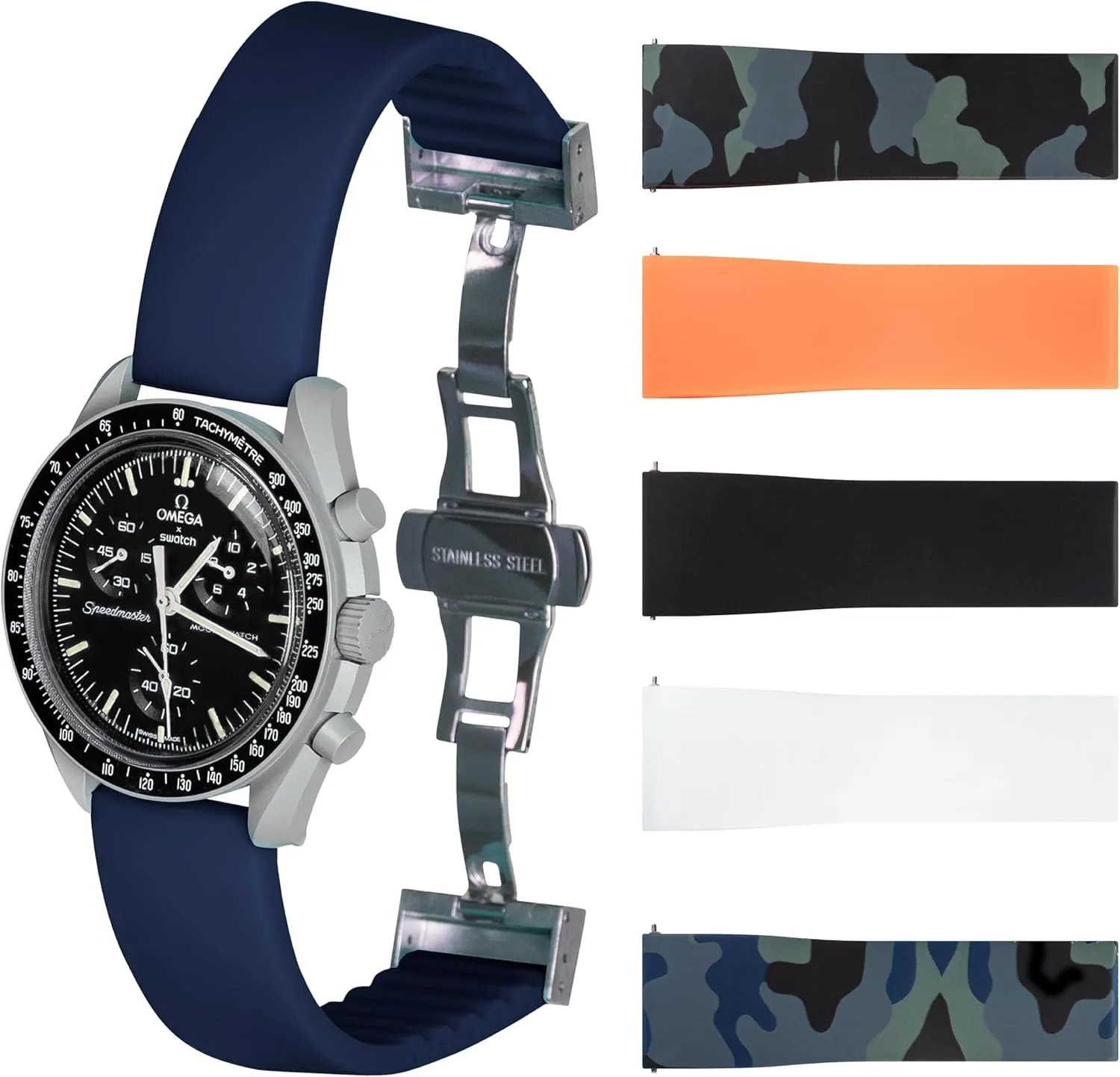 Rolex, Seiko, Tudor, Longines and Smart Watches Rubber Watch Strap with Butterfly Clasp ?C Cut to Size Quick Release motor meander Watch Band ?C Available in 20mm and 22mm compatible with Omega, Swatch, Moonswatch, 
