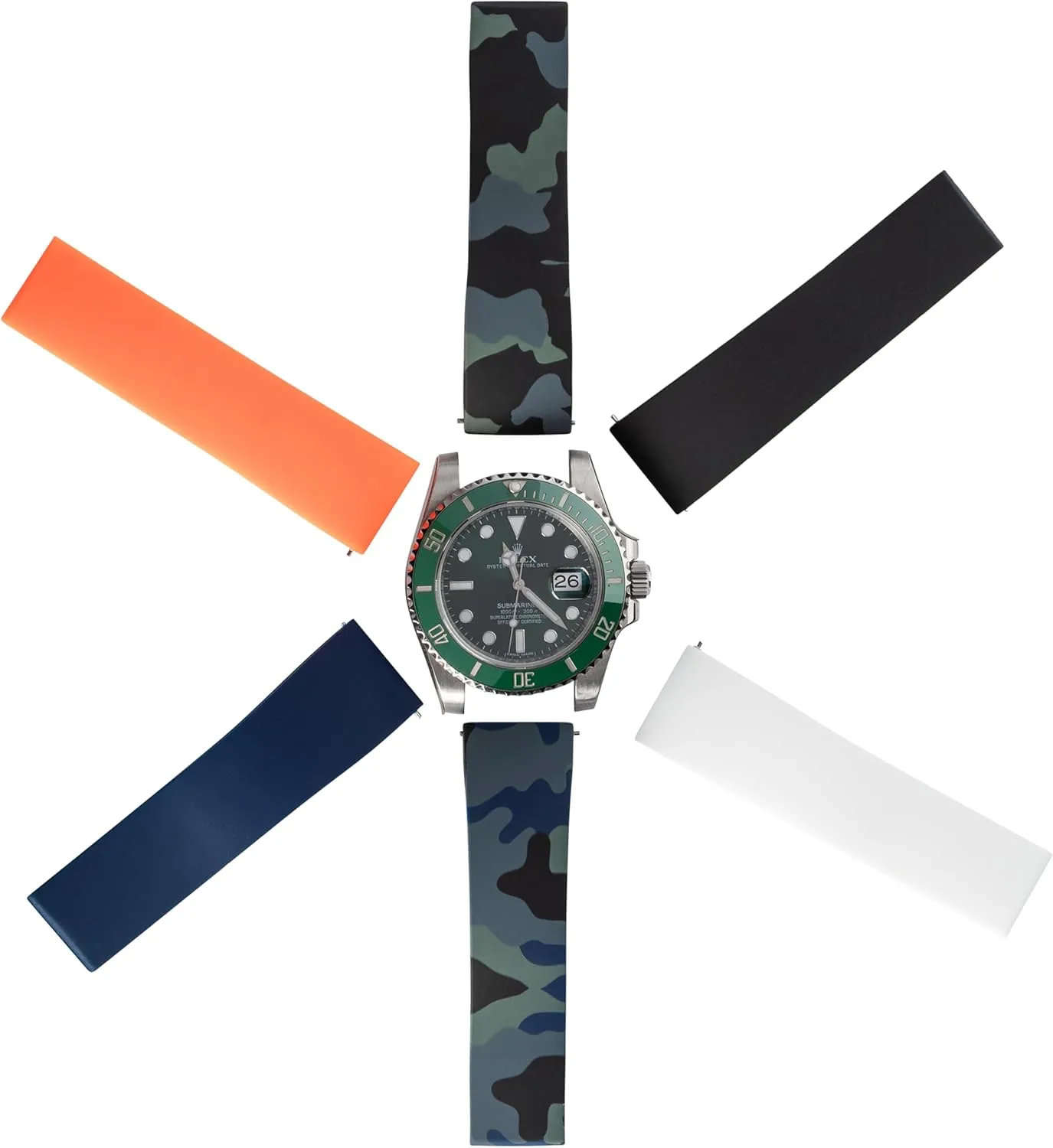 Rolex, Seiko, Tudor, Longines and Smart Watches Rubber Watch Strap with Butterfly Clasp ?C Cut to Size Quick Release motor meander Watch Band ?C Available in 20mm and 22mm compatible with Omega, Swatch, Moonswatch, 