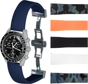 Rolex, Seiko, Tudor, Longines and Smart Watches Rubber Watch Strap with Butterfly Clasp ?C Cut to Size Quick Release motor meander Watch Band ?C Available in 20mm and 22mm compatible with Omega, Swatch, Moonswatch, 