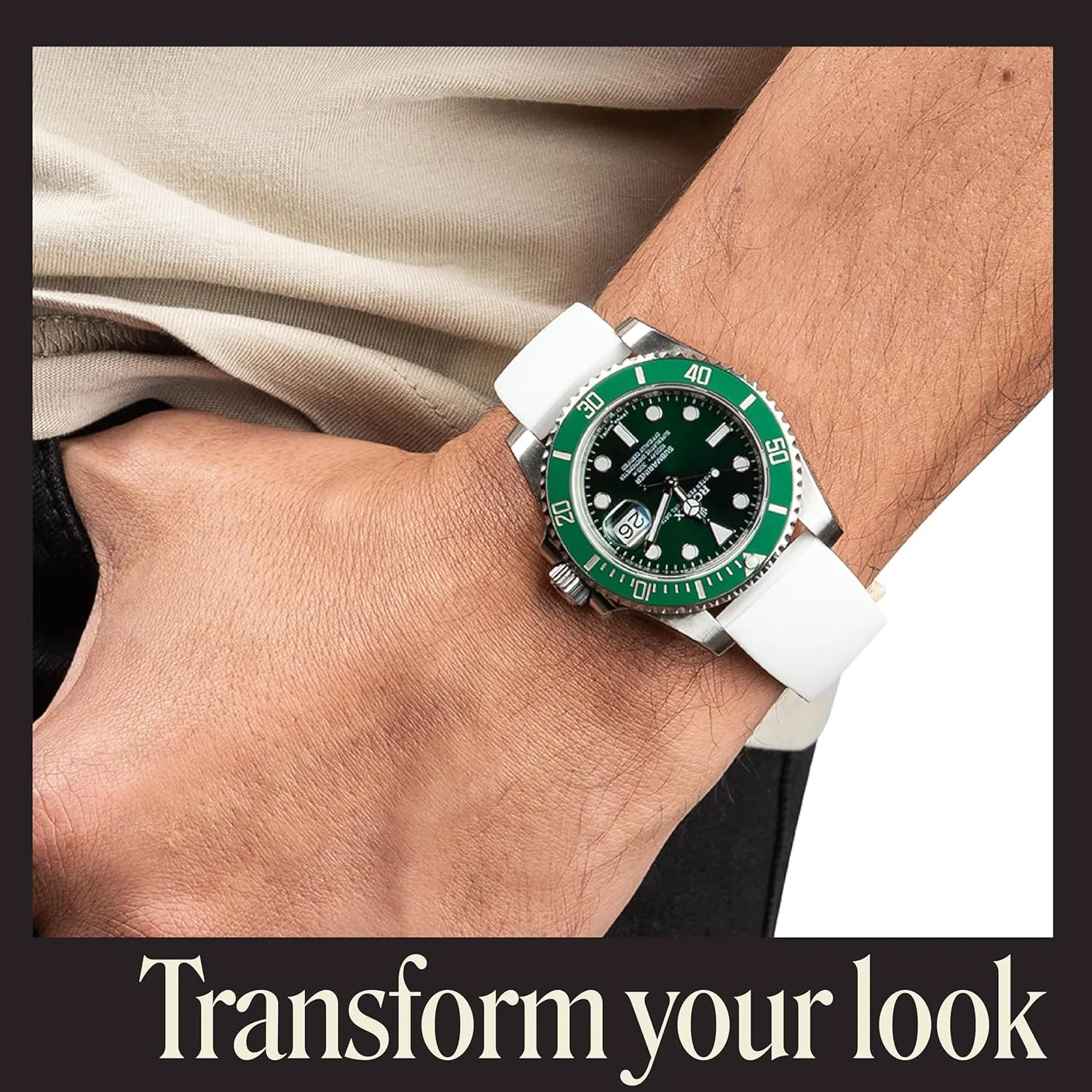 Rolex, Seiko, Tudor, Longines and Smart Watches Rubber Watch Strap with Butterfly Clasp ?C Cut to Size Quick Release motor meander Watch Band ?C Available in 20mm and 22mm compatible with Omega, Swatch, Moonswatch, 