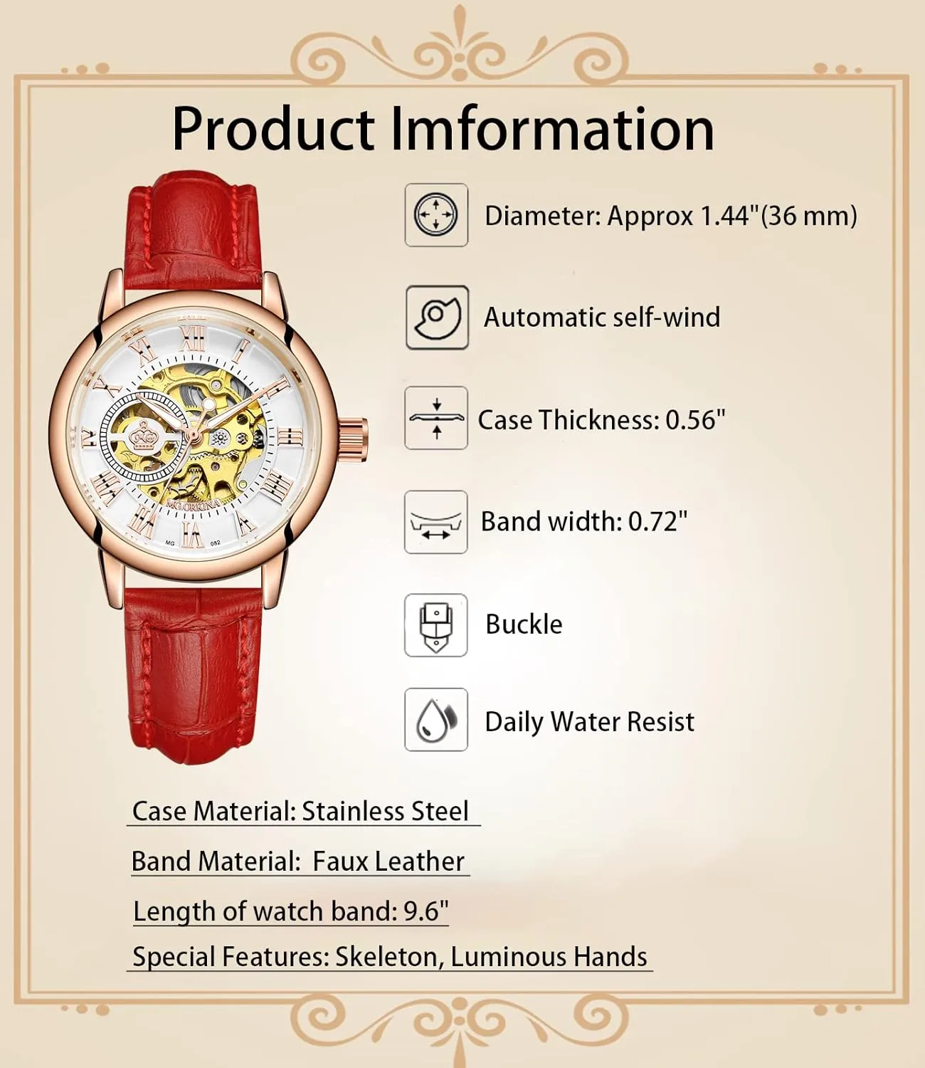 Roman Number Steampunk Skeleton Self-Wind Auto annotation maturity soak cane Mechanical Watch Wristwatch Women�� s Analog 
