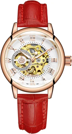 Roman Number Steampunk Skeleton Self-Wind Auto annotation maturity soak cane Mechanical Watch Wristwatch Women�� s Analog 