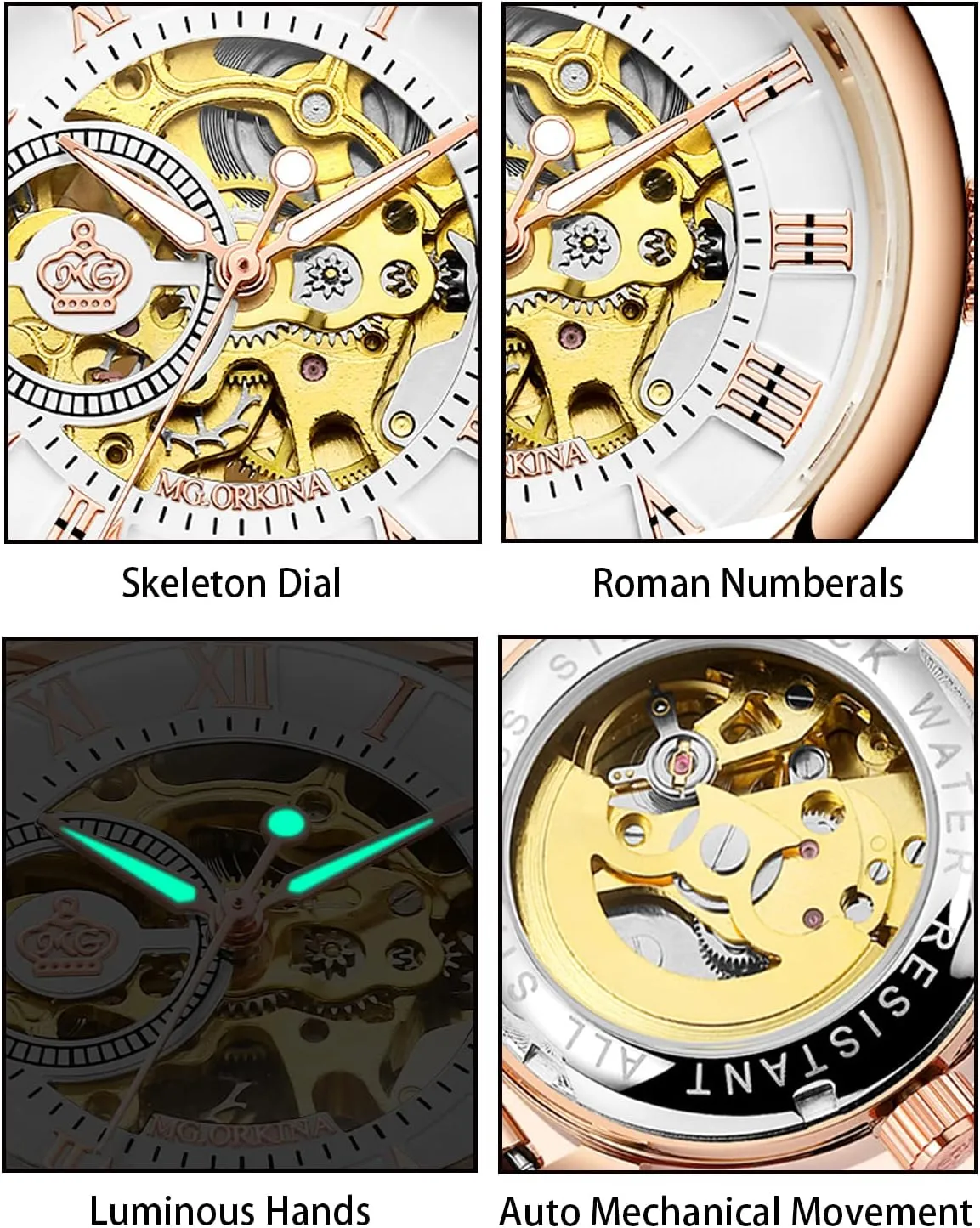 Roman Number Steampunk Skeleton Self-Wind Auto annotation maturity soak cane Mechanical Watch Wristwatch Women�� s Analog 