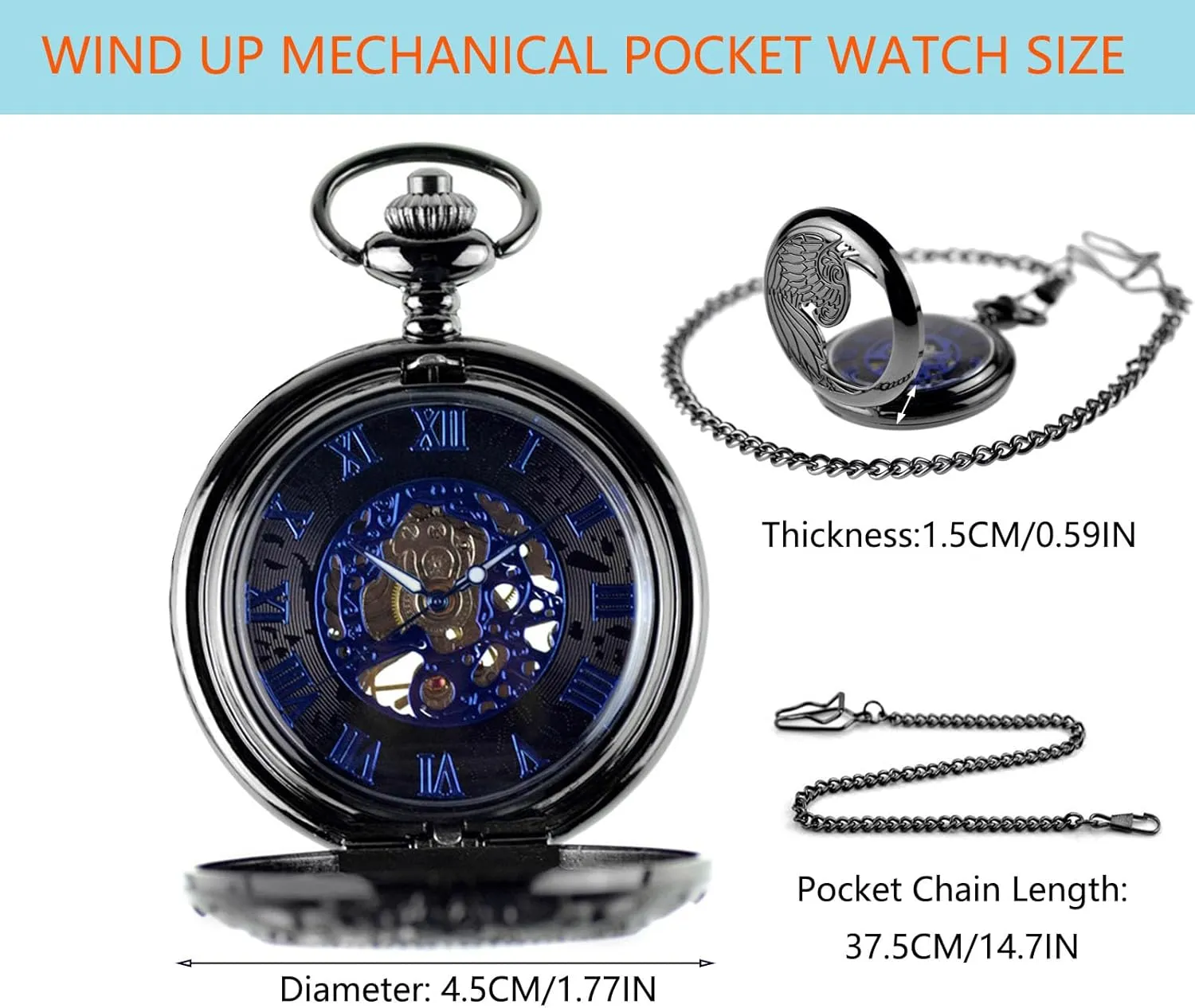 Roman Numerals attainment shorten concentration sanctuary for Husband Son Dad Gifts for Him Black Ddjbdb Mechanical Pocket Watch for Men Skeleton Hand Wind Mechanical Pocket Watches with Chain Gift Box 