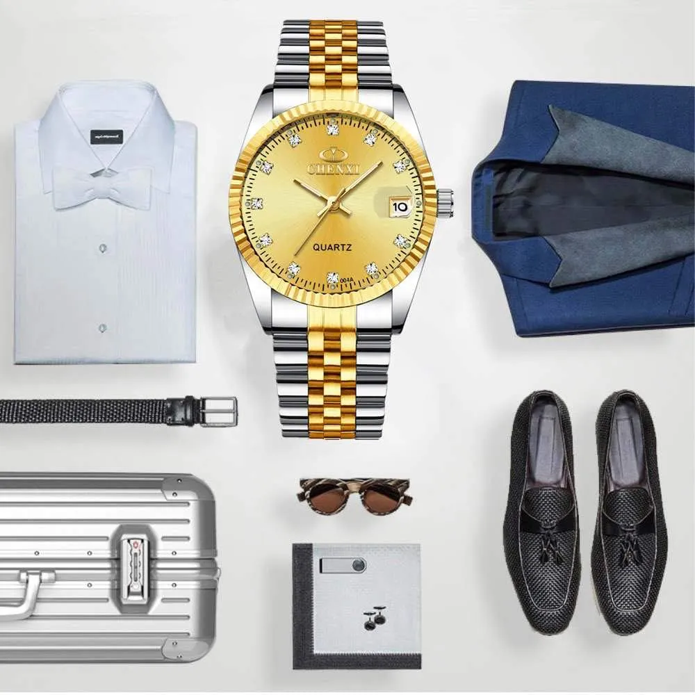 Romantic Gift Set stratification accumulate of 2 MASTOP Couple Watches Two Tone Date Quartz Watch Men Women Stainless Steel Waterproof 