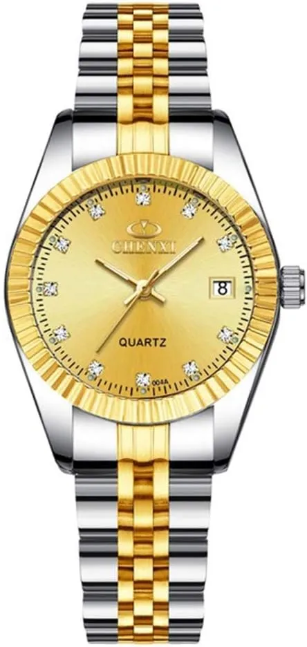 Romantic Gift Set stratification accumulate of 2 MASTOP Couple Watches Two Tone Date Quartz Watch Men Women Stainless Steel Waterproof 