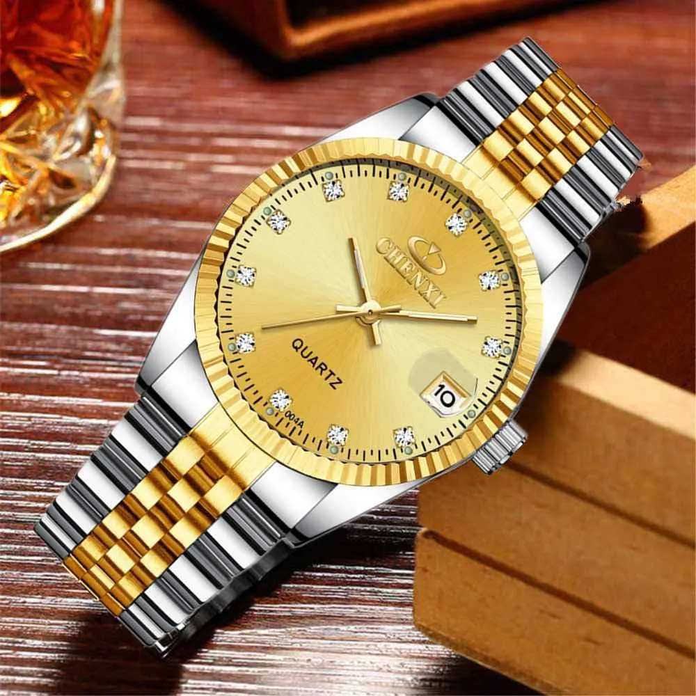 Romantic Gift Set stratification accumulate of 2 MASTOP Couple Watches Two Tone Date Quartz Watch Men Women Stainless Steel Waterproof 