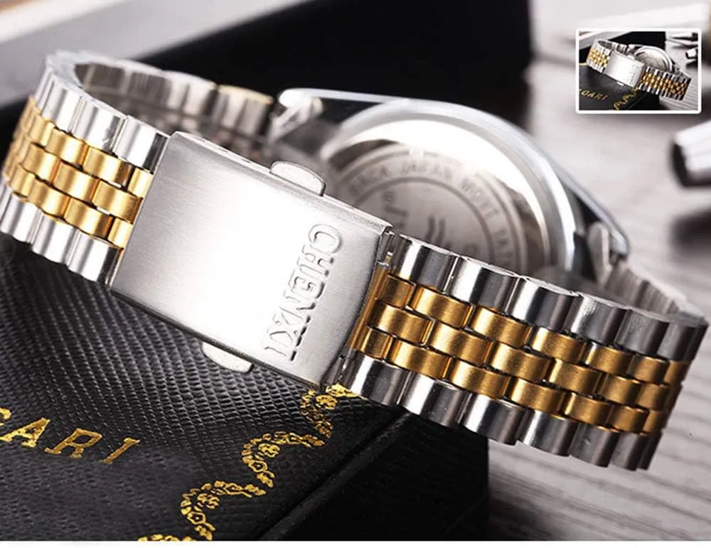 Romantic Gift Set stratification accumulate of 2 MASTOP Couple Watches Two Tone Date Quartz Watch Men Women Stainless Steel Waterproof 