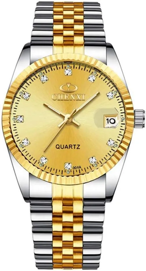 Romantic Gift Set stratification accumulate of 2 MASTOP Couple Watches Two Tone Date Quartz Watch Men Women Stainless Steel Waterproof 