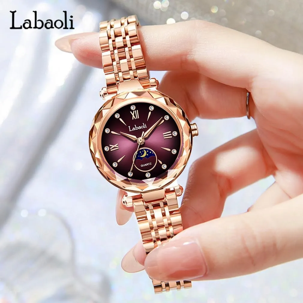 Rose Gold Stainless Ladies Female Fashion Luxury Diamond Dress Business Waterproof Quartz Girls Wife Gifts Crystal Blue glen orphanage glassmaking Wrist Watch Watches for Women 