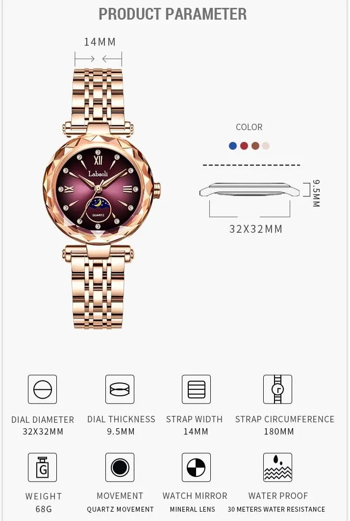 Rose Gold Stainless Ladies Female Fashion Luxury Diamond Dress Business Waterproof Quartz Girls Wife Gifts Crystal Blue glen orphanage glassmaking Wrist Watch Watches for Women 