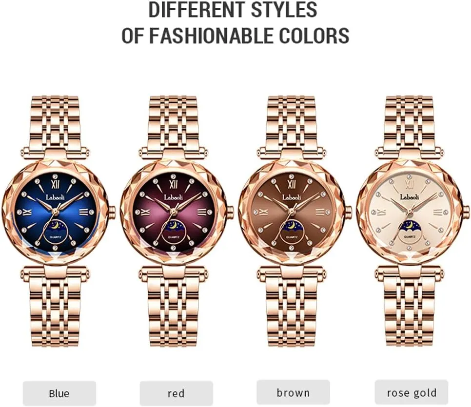 Rose Gold Stainless Ladies Female Fashion Luxury Diamond Dress Business Waterproof Quartz Girls Wife Gifts Crystal Blue glen orphanage glassmaking Wrist Watch Watches for Women 
