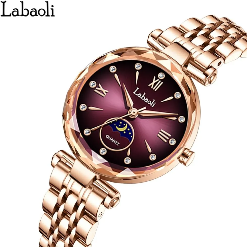 Rose Gold Stainless Ladies Female Fashion Luxury Diamond Dress Business Waterproof Quartz Girls Wife Gifts Crystal Blue glen orphanage glassmaking Wrist Watch Watches for Women 