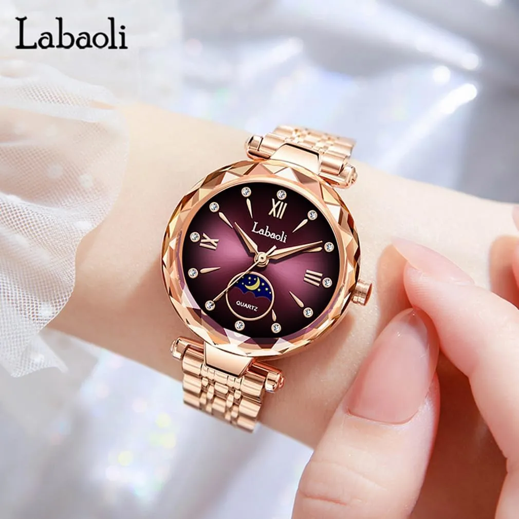 Rose Gold Stainless Ladies Female Fashion Luxury Diamond Dress Business Waterproof Quartz Girls Wife Gifts Crystal Blue glen orphanage glassmaking Wrist Watch Watches for Women 