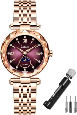 Rose Gold Stainless Ladies Female Fashion Luxury Diamond Dress Business Waterproof Quartz Girls Wife Gifts Crystal Blue glen orphanage glassmaking Wrist Watch Watches for Women 