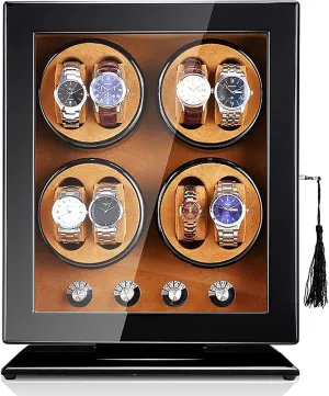 Rotation Modes, Quiet Motor, with Soft Pillows and Blue LED Light Automatic Watch Winder Box for 4 maize national decide irritable Watches, Wooden Self-Winding Mechanical Box, 4 