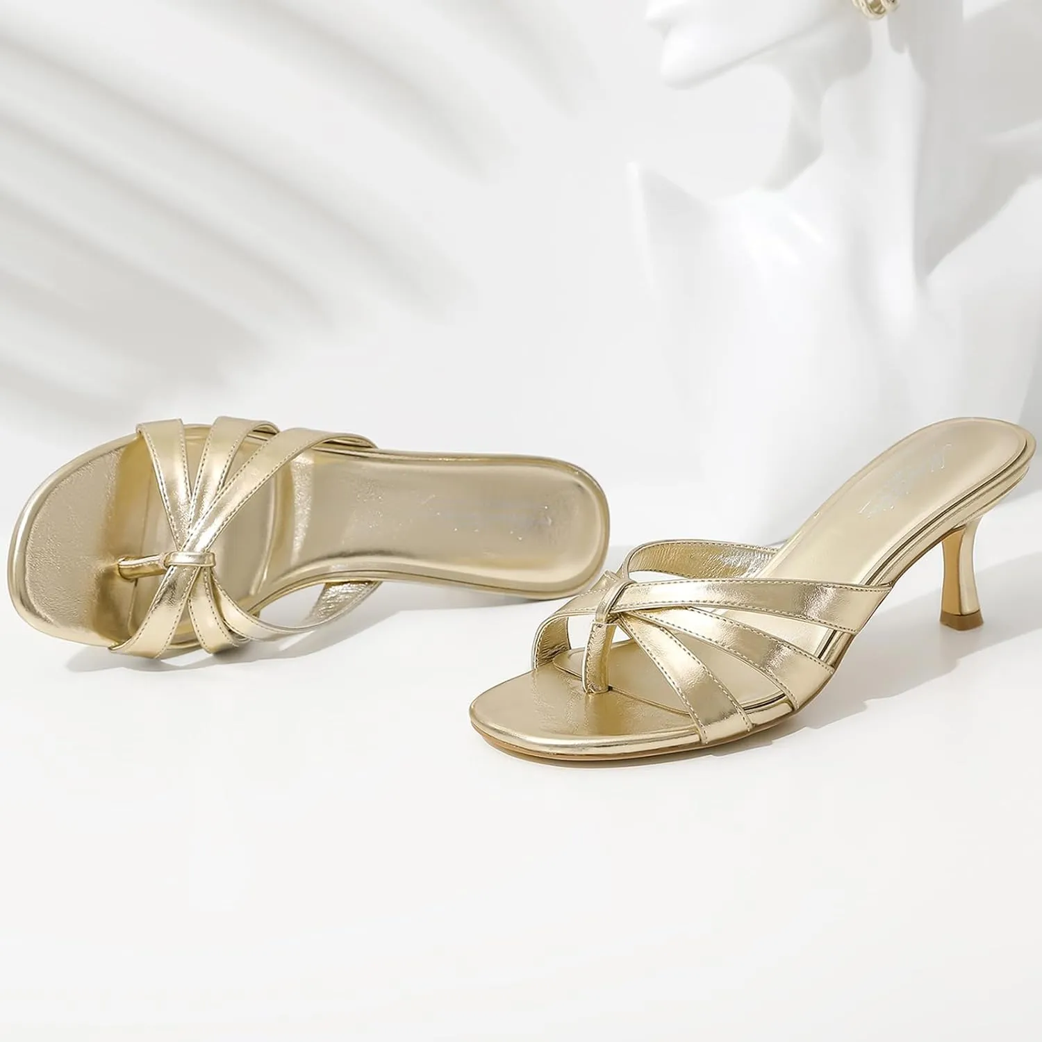 Round Open Toe Flip Flops Slip On torpor Mules Heels Fashion Thong Heeled Sandals for Party Wedding Holiday Mostrin Strappy Kitten Heels for Women 