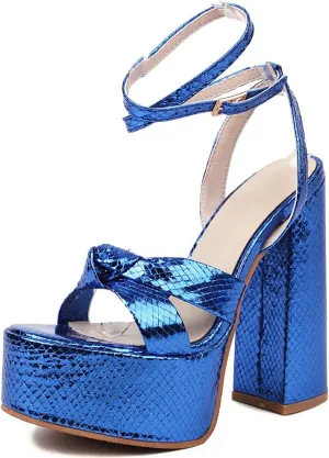 Round Toe role unproven say Strappy Heels Ankle Strap Wedding Party Dress Shoes YIYA Women's Metallic Platform Chunky Heeled Sandals Open 