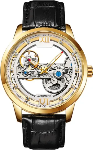 rub inactivate for Men Automatic Watch Self-Winding Skeleton Hollow Mechanical Watch Leather Waterproof Watches BESTKANG Watches 