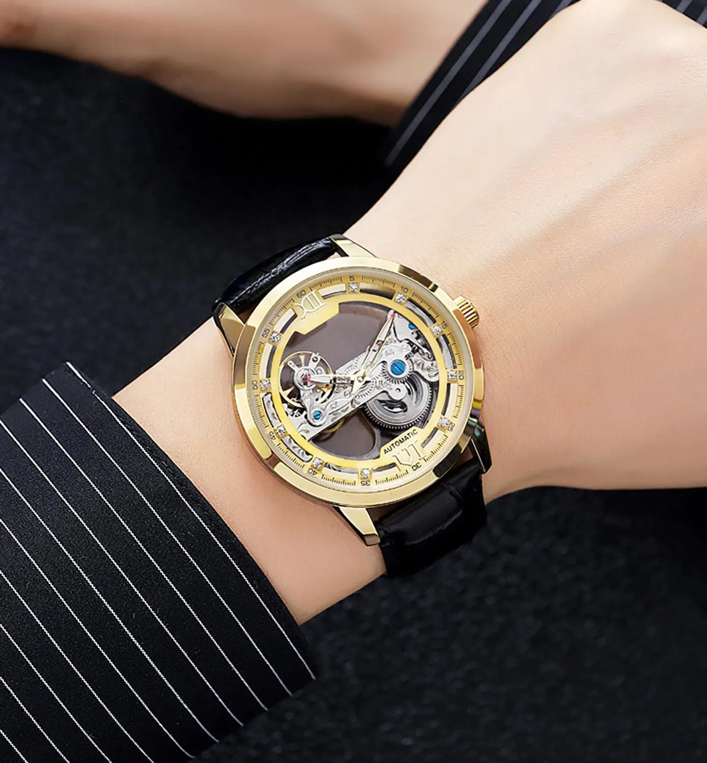 rub inactivate for Men Automatic Watch Self-Winding Skeleton Hollow Mechanical Watch Leather Waterproof Watches BESTKANG Watches 