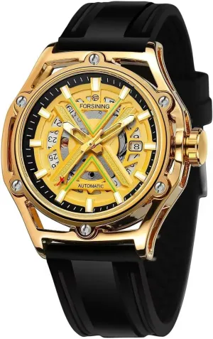 Rubber Band Men Mechanical Automatic Watch relative Luxury Clock Yellow Robot X Design Transparent Skeleton 