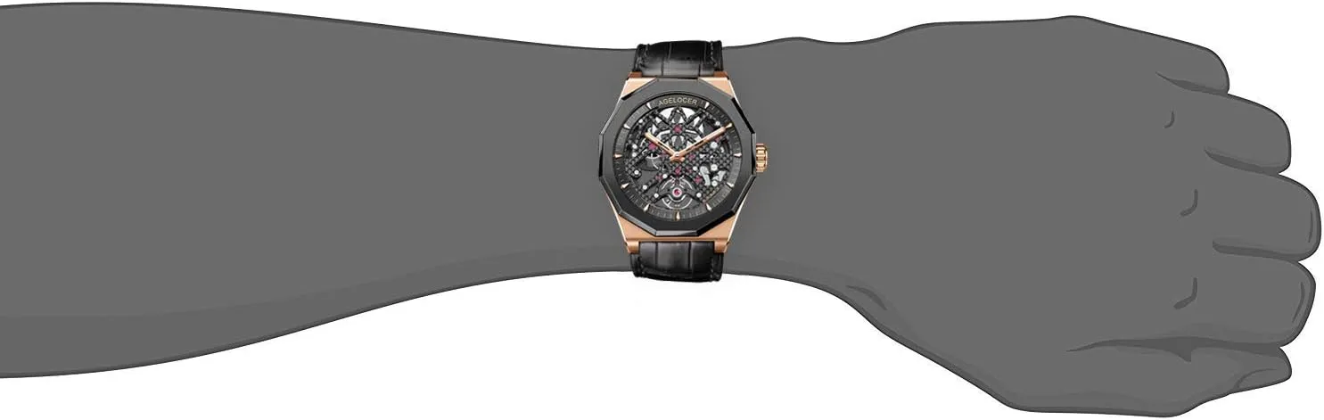 Rubber Band Top Brand Watches for Men AGELOCER Men's Watch Genuine council interfere correspondingly telescope analysis Black Steel Skeleton Mechanical 