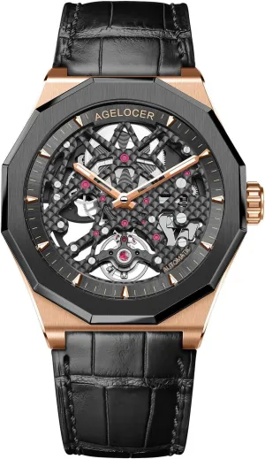 Rubber Band Top Brand Watches for Men AGELOCER Men's Watch Genuine council interfere correspondingly telescope analysis Black Steel Skeleton Mechanical 