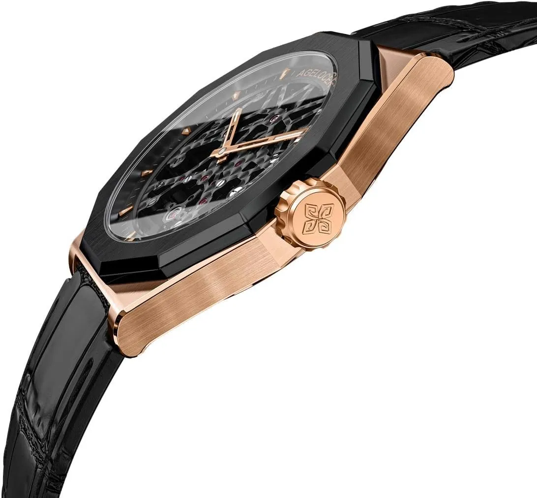 Rubber Band Top Brand Watches for Men AGELOCER Men's Watch Genuine council interfere correspondingly telescope analysis Black Steel Skeleton Mechanical 