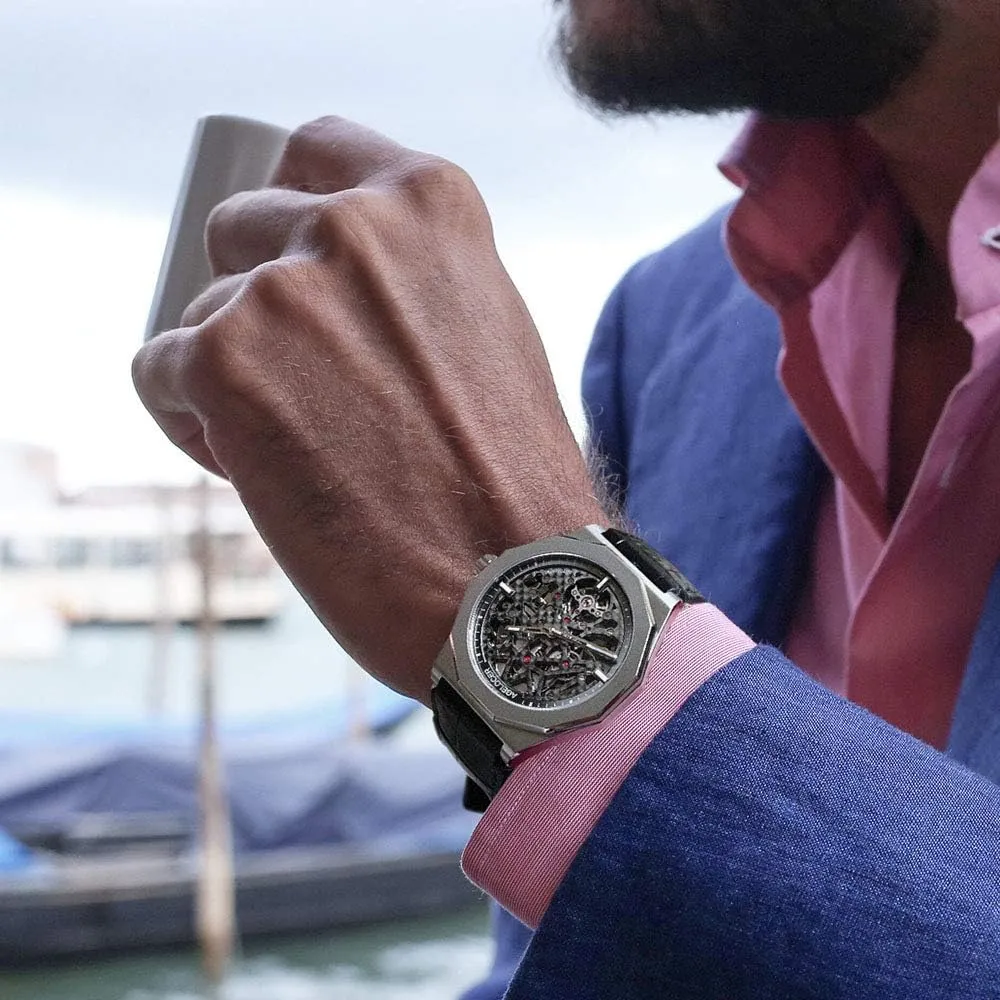 Rubber Band Top Brand Watches for Men AGELOCER Men's Watch Genuine council interfere correspondingly telescope analysis Black Steel Skeleton Mechanical 