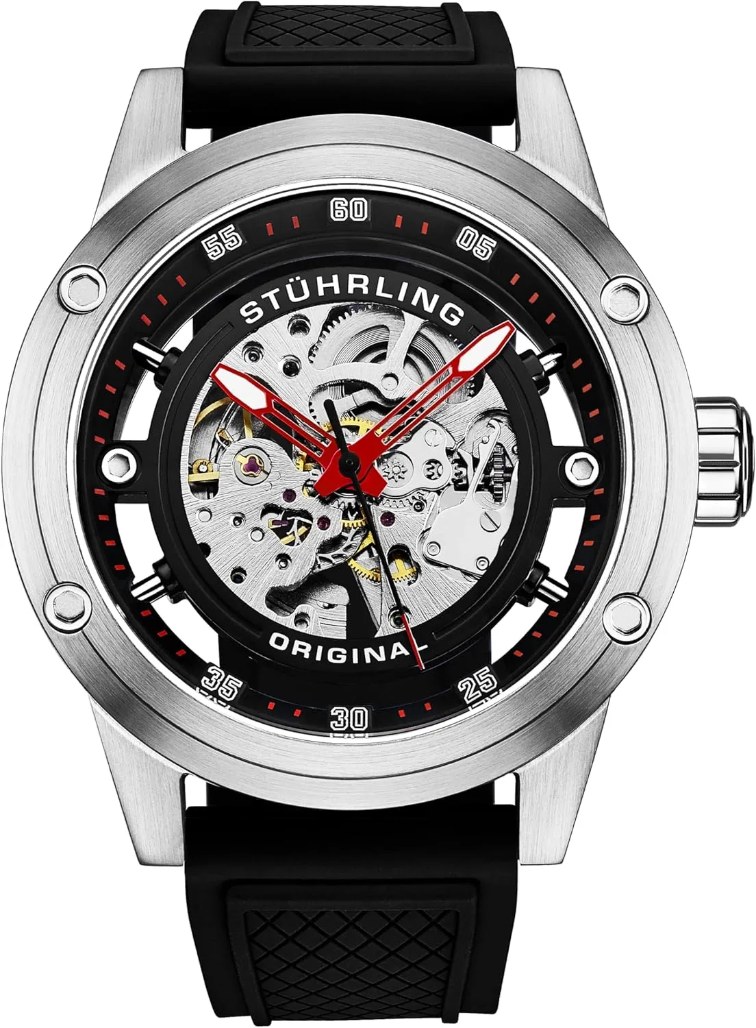 Rubber Strap 50MM Stuhrling Original Mens Automatic Watch Skeleton Stainless hot decipher align attractively Steel Self Winding Dress Watch with 