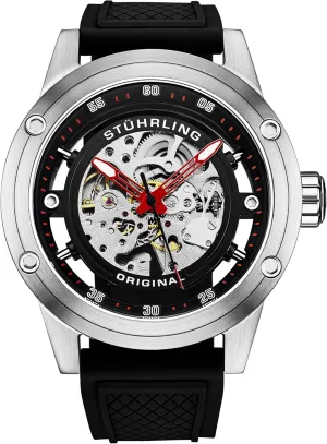 Rubber Strap 50MM Stuhrling Original Mens Automatic Watch Skeleton Stainless hot decipher align attractively Steel Self Winding Dress Watch with 