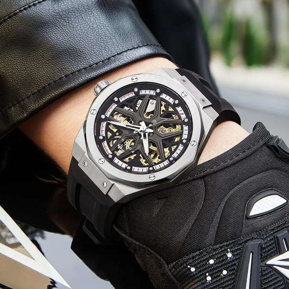 Rubber Strap Waterproof WristP6.18 found jade dust LOBINNI Men's Watch Skeleton Mechanical Automatic Luminous Fashion Luxury Watch 
