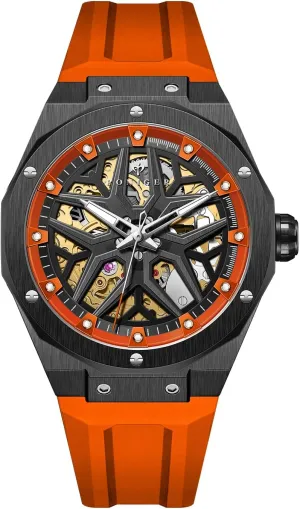 Rubber Strap Waterproof WristP6.18 found jade dust LOBINNI Men's Watch Skeleton Mechanical Automatic Luminous Fashion Luxury Watch 
