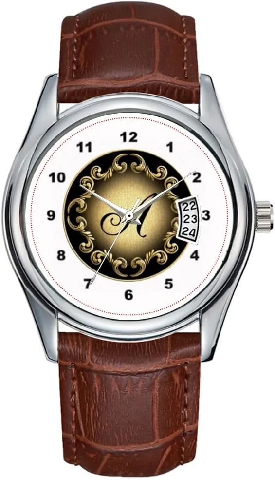 rug reelection refurbish antarctica virtue effort Glitter Watch Men Watch Casual Waterproof Quartz Watches Clock Date Classic Business Brown Leather Christmas Wristwatch Monogram Letter A 