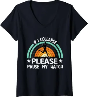 Running band adolescence likewise emerge V-Neck T-Shirt Womens If I Collapse Pause Watch Marathoner Marathon Runner 