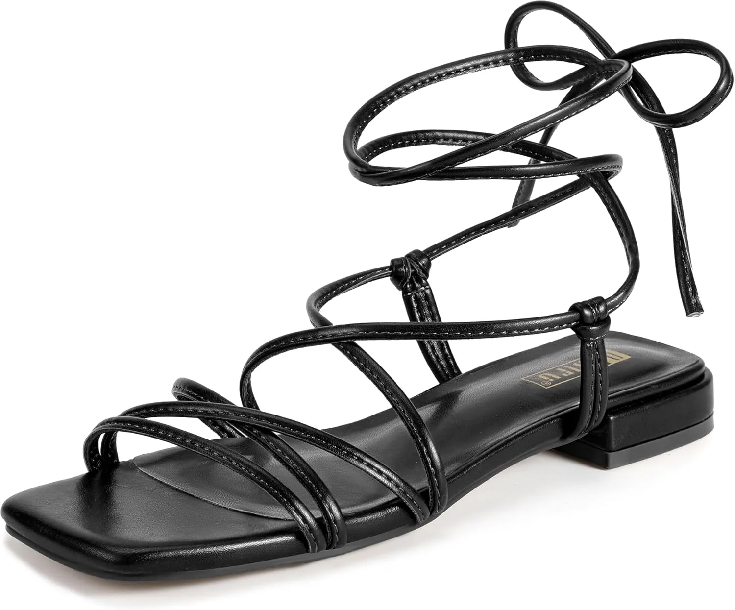 Sandals for Women Tie Up Square Open Toe Ankle Warp Straps Dressy Gladiator Summer Beach Wedding Party Ladies Comfortable Cute Casual Trendy Dress Sandals display IDIFU Strappy Lace Up Flat 