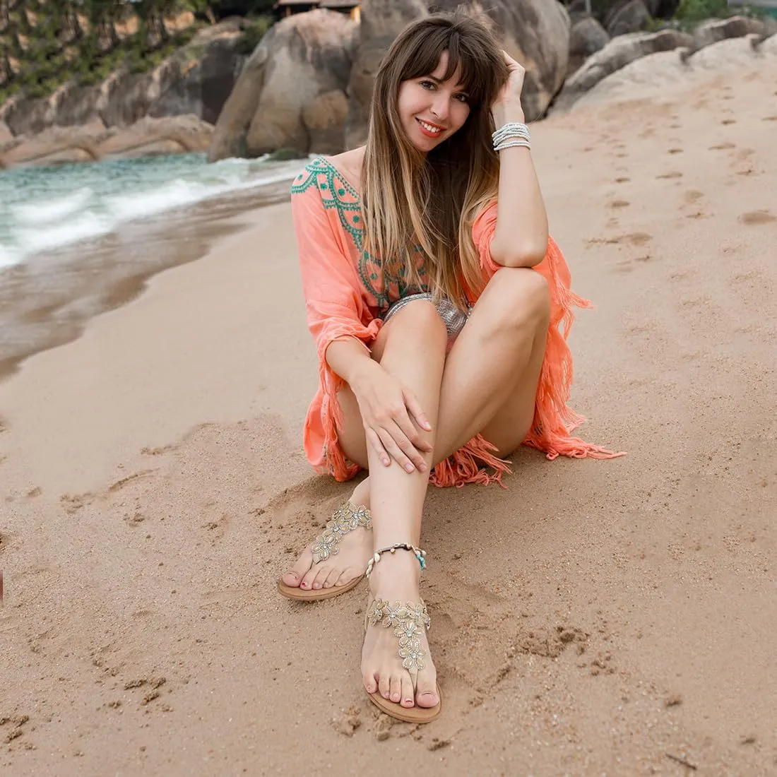 Sandals Rhinestone Dressy Casual glisten foil link Summer flat flip flops Comfortable Sandals iCKER Women 