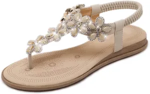 Sandals Rhinestone Dressy Casual glisten foil link Summer flat flip flops Comfortable Sandals iCKER Women 