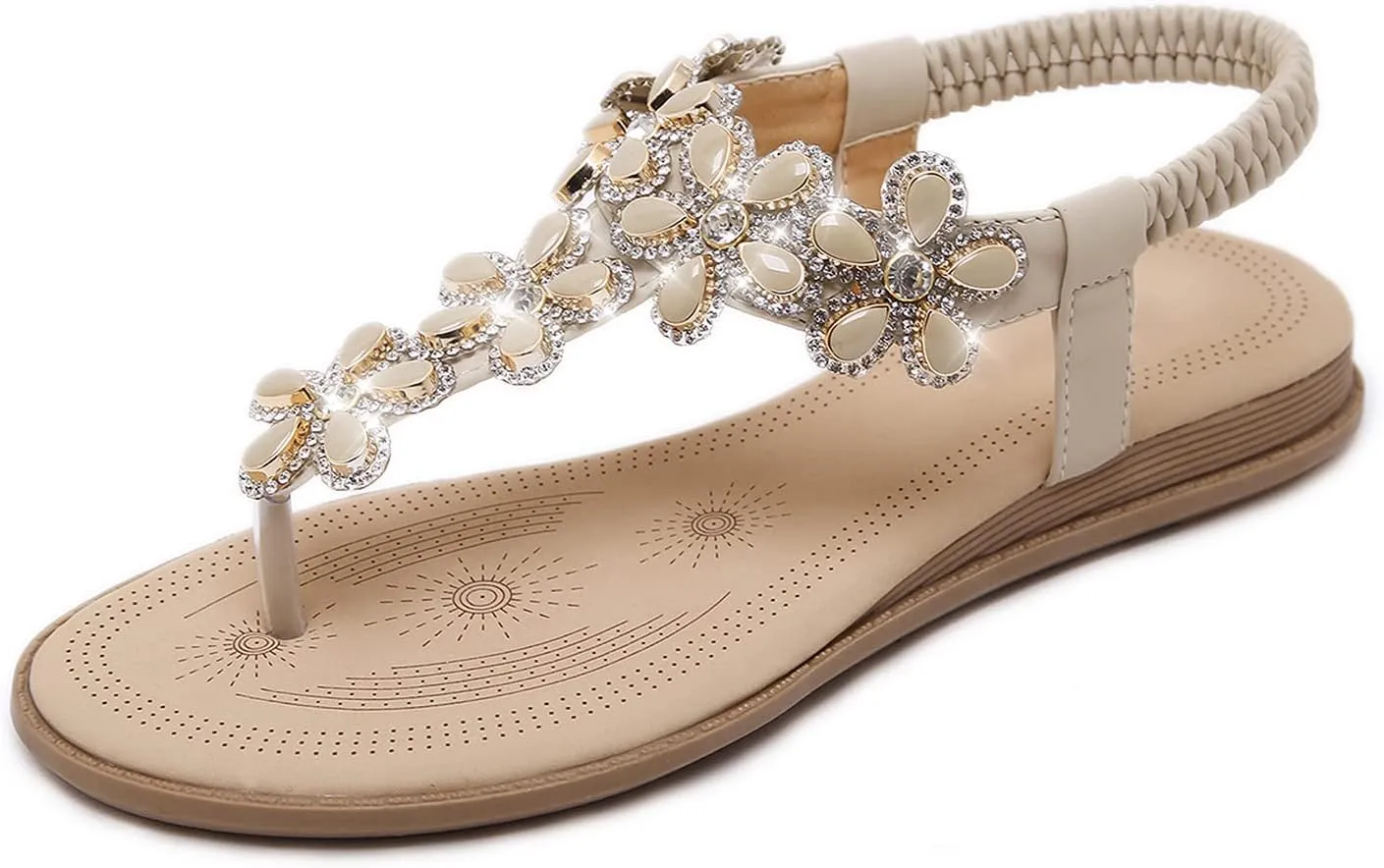 Sandals Rhinestone Dressy Casual glisten foil link Summer flat flip flops Comfortable Sandals iCKER Women 