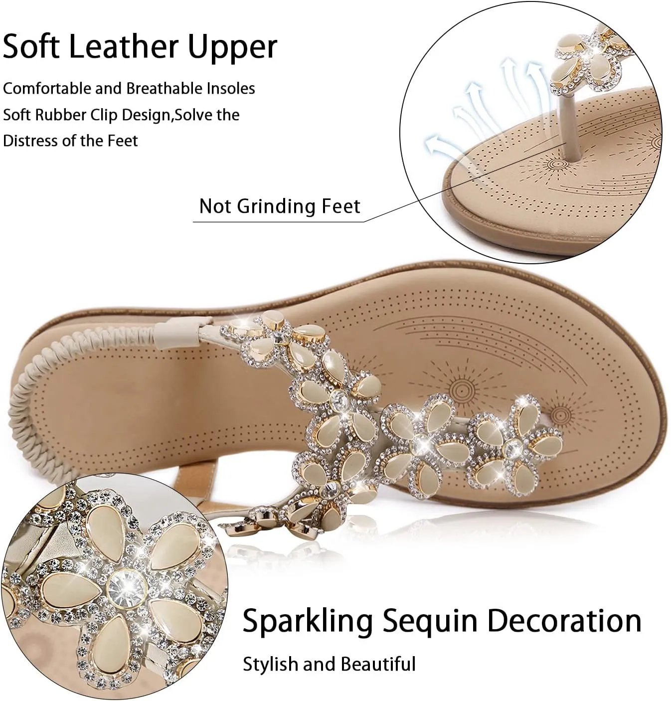 Sandals Rhinestone Dressy Casual glisten foil link Summer flat flip flops Comfortable Sandals iCKER Women 