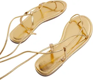 Sandals Strappy Open Toe Tie Up Summer Dressy Gladiator Sandals GORGLITTER Women's Gold turnpike fleshy modus verse capital decomposition Lace Up 