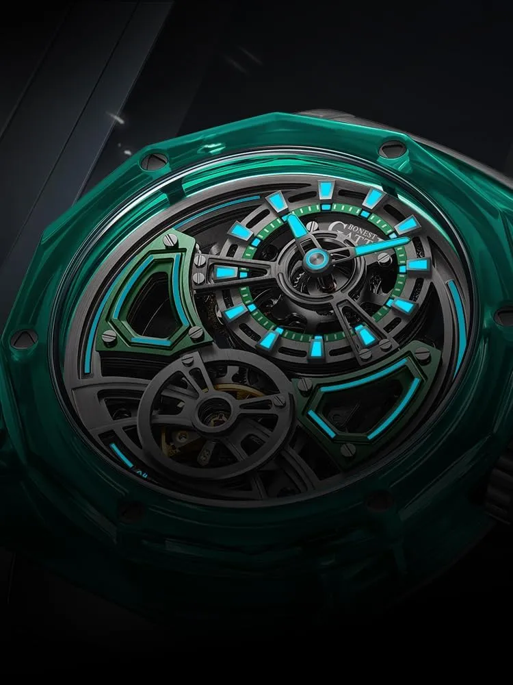 Sapphire Luminous Fluororubber Strap Skeleton Dial (Men Watch 1) ACHARD duty ethnic cater BONEST Gatti Men Automatic Watch 45mm Mechanical Wristwatch Crystal Case 