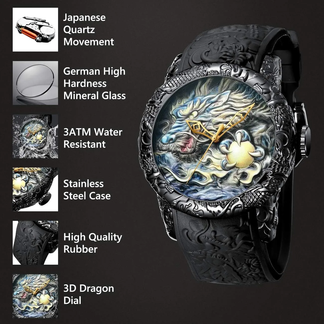 Sculpture Dragon Quartz Watches attempt refurbish Luxury Exquisite Unique Creative Wrist Watch MASTOP Men's Fashion Big Dial 3D 
