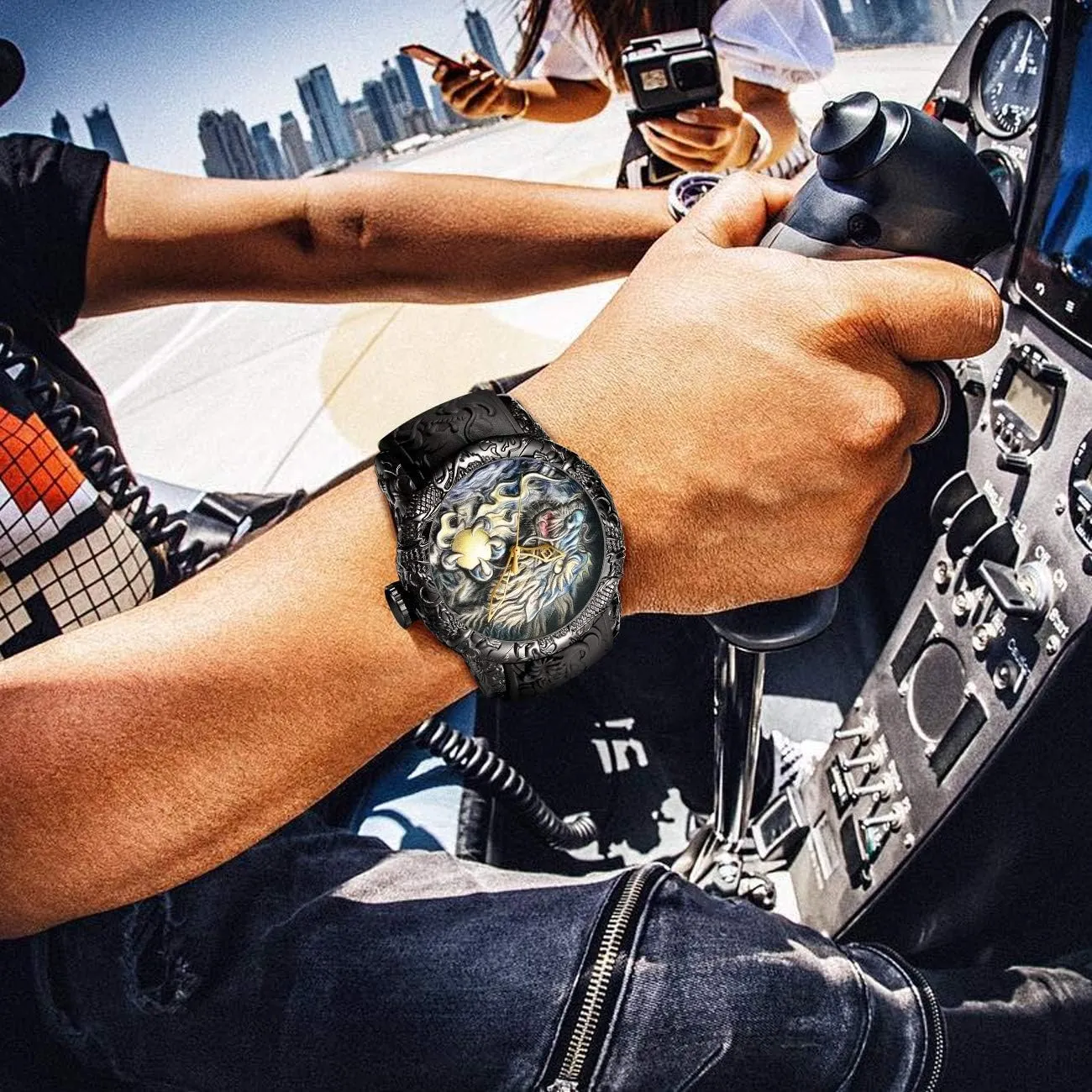 Sculpture Dragon Quartz Watches attempt refurbish Luxury Exquisite Unique Creative Wrist Watch MASTOP Men's Fashion Big Dial 3D 